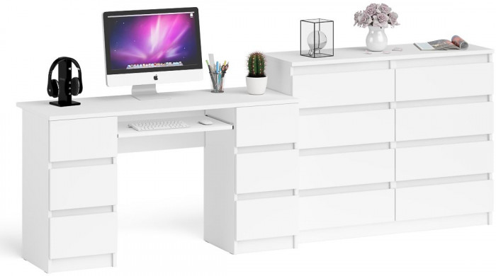 Мори компьютерный стол МС-2 + Комод МК1200.8, белый