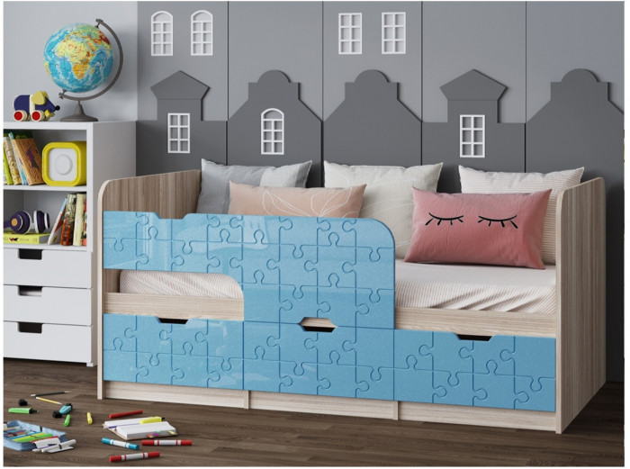 Детская кровать Юниор-9, 80х160 (Цитрус глянец, Ясень шимо светлый)