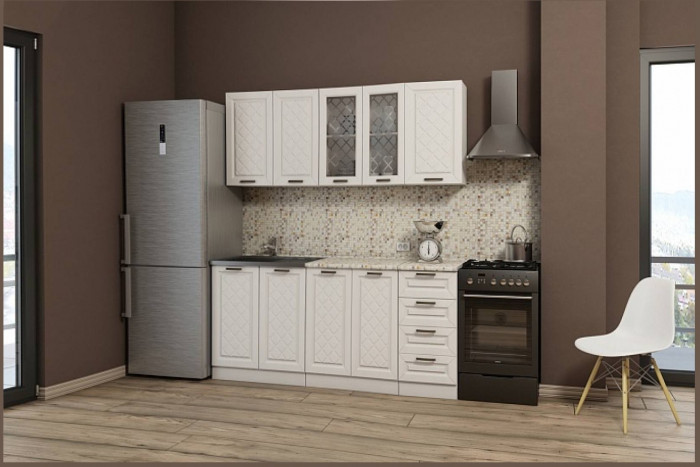 Кухня МДФ Агава 1600 (Акация белая / Трюфель, Белый)