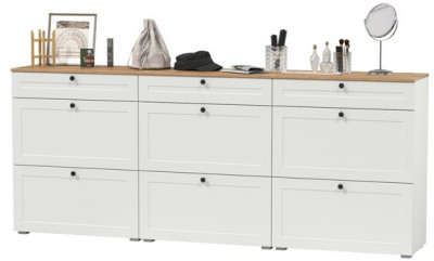 Остин 16.121 Тумба для обуви + 16.121 Тумба для обуви + 16.121 Тумба для обуви, белый шагрень/дуб крафт золотой