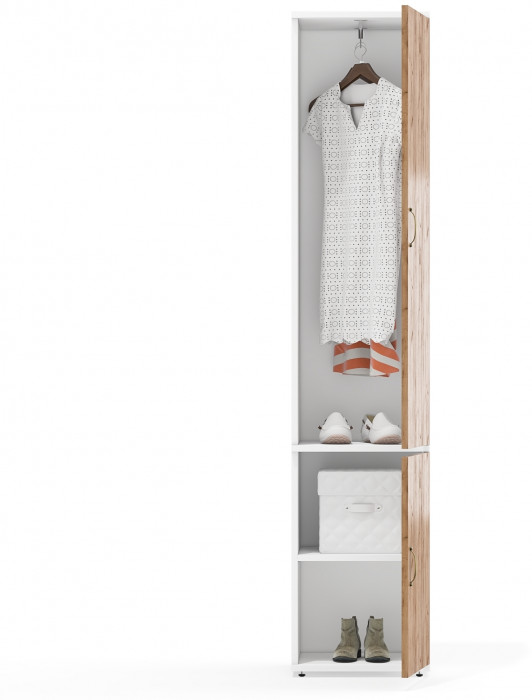 Лидер-8 Модуль Пенал МД 21Б, цвет белый шагрень/крафт золото, ШхГхВ 40х37,5х190 см., универсальная сборка, выдвижная штанга и полка снизу