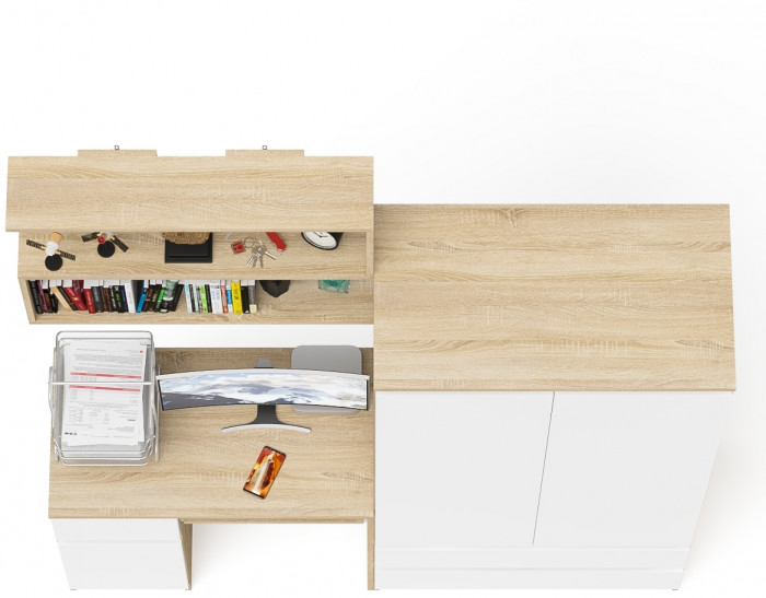 Мори Стол компьютерный МС-1 левый + Шкаф МШ900.1 + Полка 900, цвет дуб сонома/белый, ШхГхВ 180,4х50,4х209,6 см., НЕ универсальная сборка