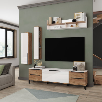 Малави Модульная Гостиная, композиция 3, Дуб крафт табачный/Белый глянец