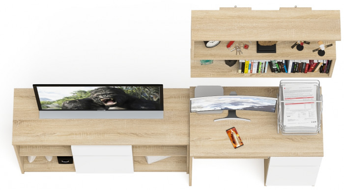 Мори компьютерный стол МС-1 правый + Тумба МТВ1204.1 + Полка 900, дуб сонома/белый