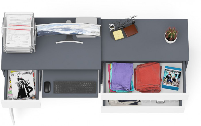 Мори Стол компьютерный МС-1 левый + Комод МК800.1, цвет графит/белый, ШхГхВ 170,4х50х76,6 см., выдвижной ящик слева, НЕ универсальная сборка