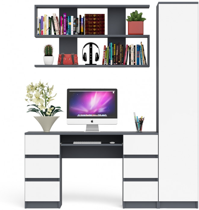 Мори компьютерный стол МС-2 + Пенал МШ400.1 + Полка 1200, графит/белый