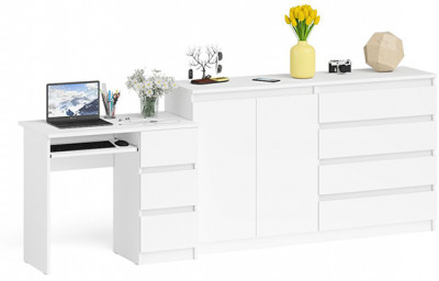 Мори компьютерный стол МС-6 правый + Комод МК1600.1, белый