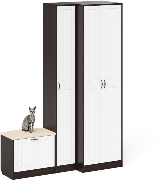 Прихожая П-6 Компоновка № 25, венге/фасады МДФ белое дерево фрезеровка прованс