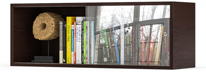 Полка книжная С-МД-КН01, цвет венге, ШхГхВ 83х25х30 см., стеклянные дверцы (целиком ВЕНГЕ !!!)