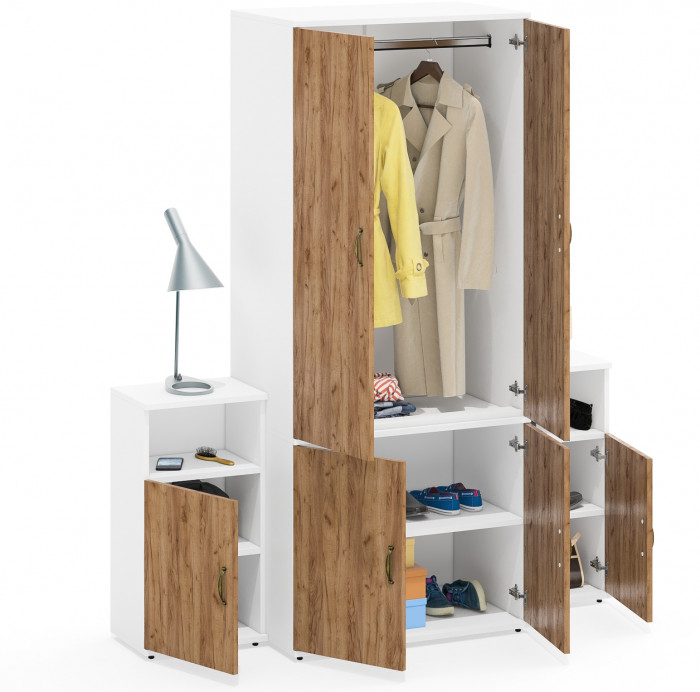 Лидер-8 Шкаф МД 19Б + Тумба МД 3.19 + Тумба МД 3.19, белый шагрень/крафт золото