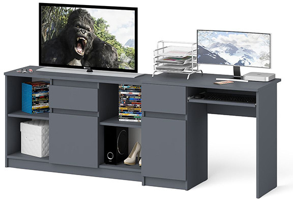 Мори компьютерный стол МС-1 левый + Тумба МТВ1204.1, графит