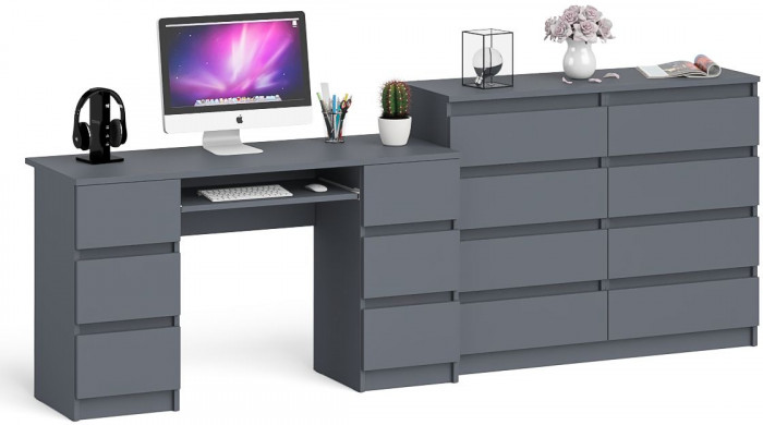 Мори компьютерный стол МС-2 + Комод МК1200.8, графит