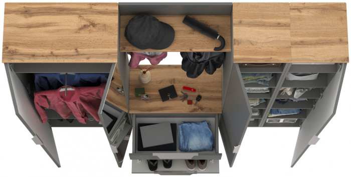 Октава Прихожая 29, серый графит/дуб крафт золотой/фасады МДФ серый графит