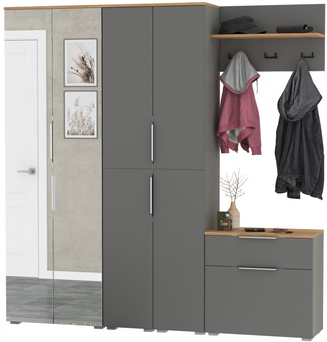 Октава Прихожая 29, серый графит/дуб крафт золотой/фасады МДФ серый графит