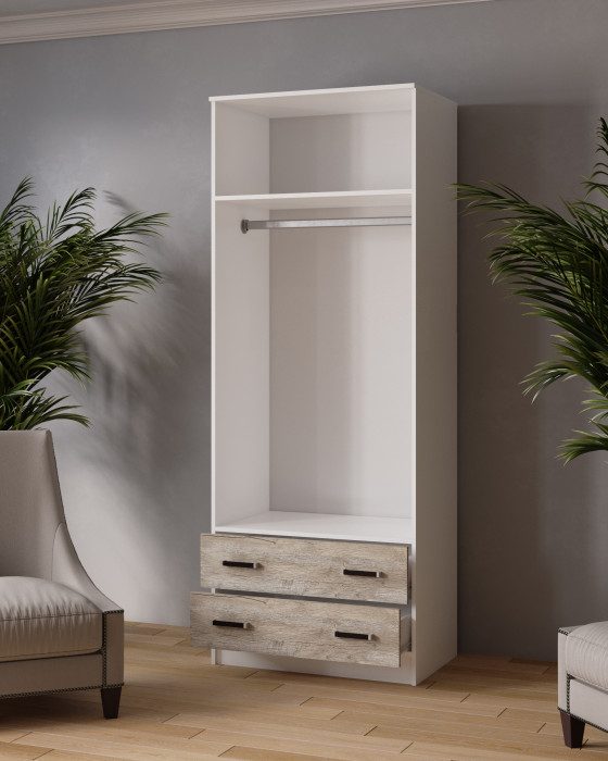 Шкаф 0,8 Лагуна с антресолью, Дуб крафт серый/Кашемир