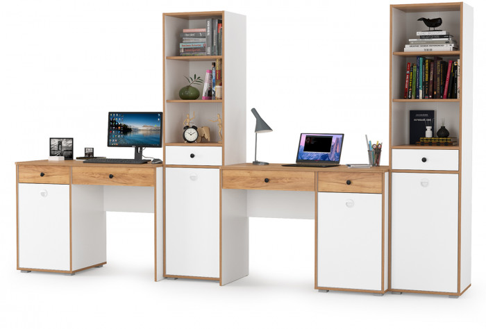 Вуди Компоновка № 14, цвет белый премиум/дуб крафт золотой, ШхГхВ 310х52,7х180,3 см., универсальная сборка