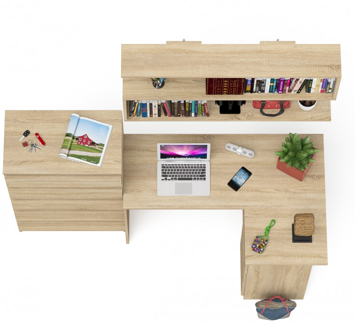 Мори компьютерный стол МС-16 правый + Комод МК700.5 + Полка 1200, дуб сонома