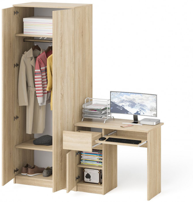 Мори Стол компьютерный МС-1 левый + Шкаф МШ800.1, цвет дуб сонома, ШхГхВ 170,4х50,4х209,6 см., выдвижной ящик слева, НЕ универсальная сборка
