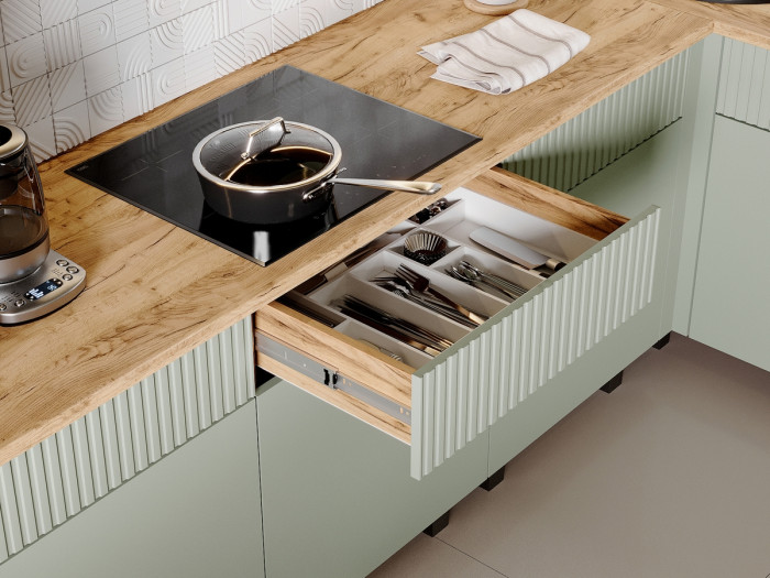 Кухня Оливия NEW 3,0х1,8/1080м Компоновка №2, Крафт золотой/Олива софт