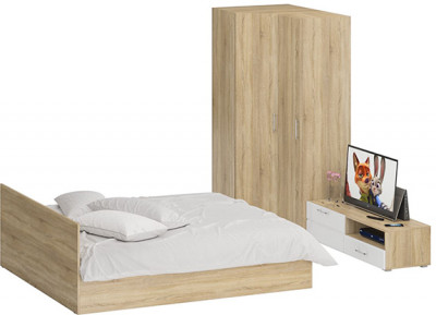 Спальня Стандарт 4-1800, дуб сонома/фасады ТВ тумбы МДФ белый глянец