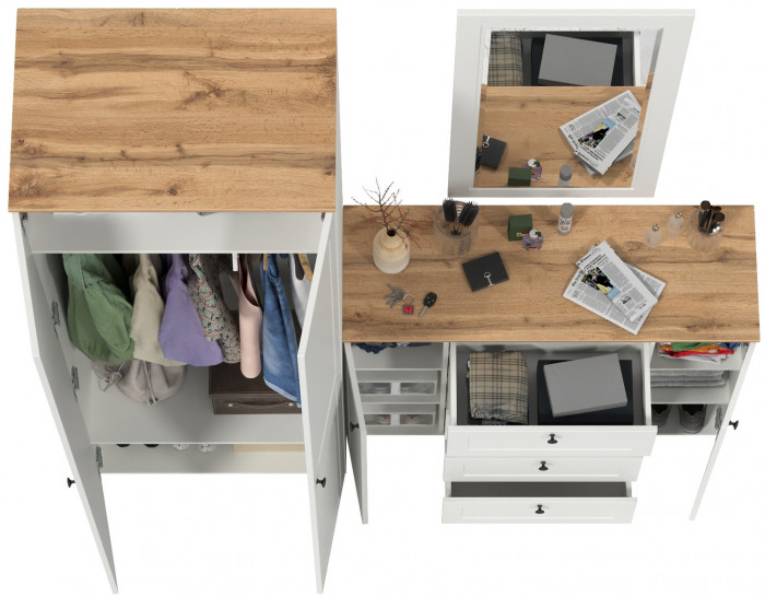 Остин Прихожая 14, цвет белый шагрень/дуб крафт золотой, ШхГхВ 200х54,3х229,6 см., универсальная сборка