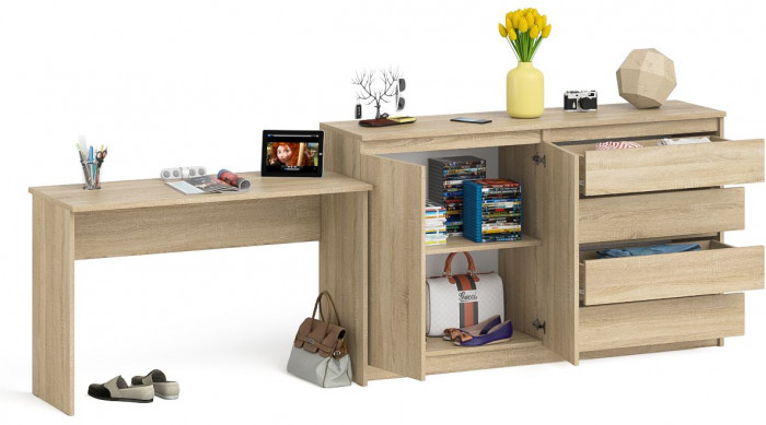 Мори письменный стол МСП1200.1 + Комод МК1600.1, дуб сонома