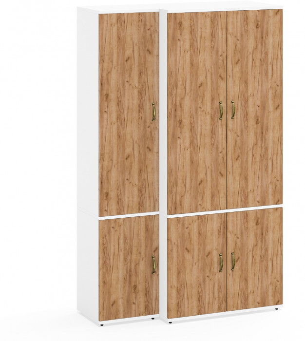 Лидер-8 Модуль Пенал МД 22Б + Шкаф МД 19Б, цвет белый шагрень/крафт золото, ШхГхВ 120х50х190 см., универсальная сборка