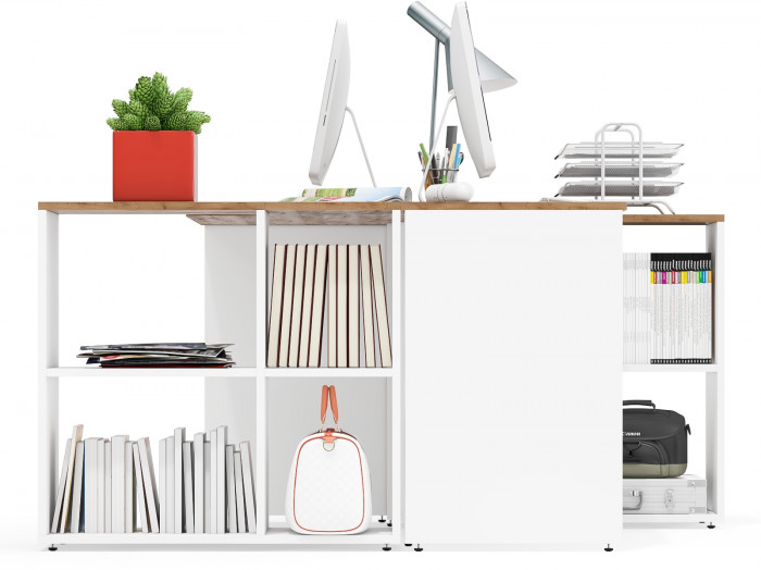 Лидер-8 Стол + Стол, цвет белый шагрень/крафт золото, ШхГхВ 330х50/30х75 см. или 230х50/80х75 см., НЕ универсальная сборка