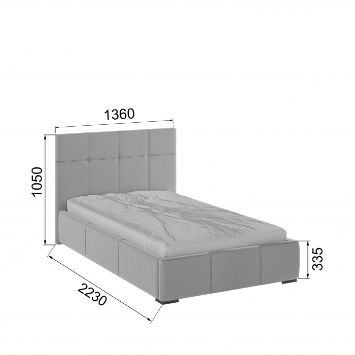Рио Кровать интерьерная 120 светло-серый квадрат, ПМ