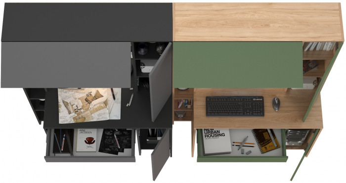 Два стола комп.Комфорт 12.71, антрацит/тёмно-серый/гикори рокфорд натуральный/дымчатый зелёный