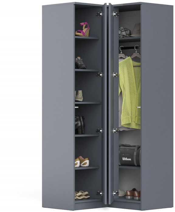 Мори Шкаф угловой МШУ960.1, цвет графит, ШхГхВ 96,4х96,4х209,6 см.