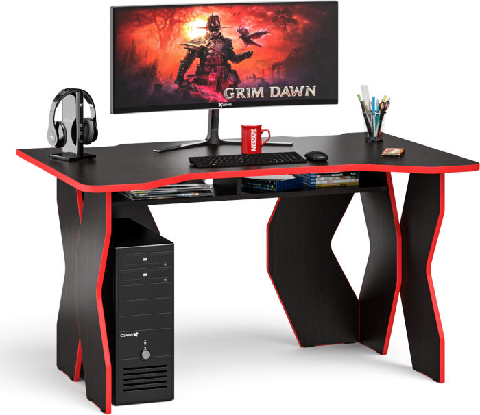 Стол компьютерный С-МД-СК5-1400, цвет венге/кромка красная, ШхГхВ 140х90х75 см. (Стол для геймера Краб-5)