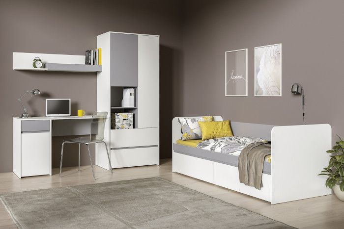 Торонто Компоновка № 25, цвет белый шагрень/стальной серый, сп. м. 800х1900 мм., б/м, основание есть, универсальная сборка