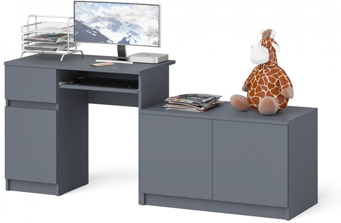 Мори компьютерный стол МС-1 левый + Тумба МА900.1, графит