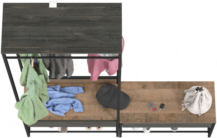 Трувор 15.120 Прихожая + 13.241.03 Тумба для обуви, цвет дуб гранж песочный/интра, ШхГхВ 160х36,6х194,2 см., универсальная сборка