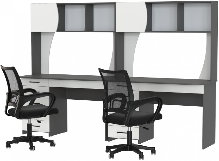 Два стола рабочих 6-0606 Сигма + два кресла 103 чёрных, цвет графит/белый, ШхГхВ 241х60,5х166 см., НЕ универсальная сборка