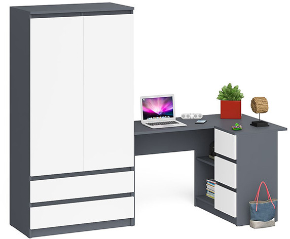 Мори компьютерный стол МС-16 правый + Шкаф МШ900.1, графит/белый