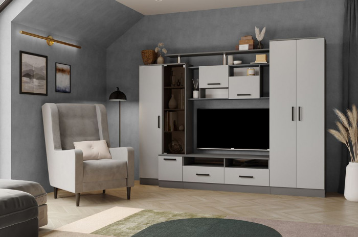 Гостиная Оскар-5 (2500*1920*450) графит серый/камень серый