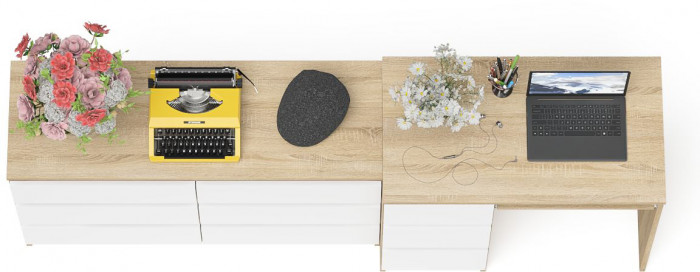 Мори Стол компьютерный МС-6 левый + Комод МК1200.6, цвет дуб сонома/белый, ШхГхВ 210,4х50х76,6 см., выдвижные ящики слева, НЕ универсальная сборка