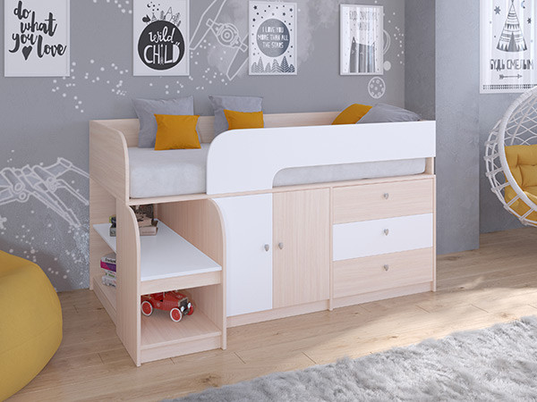 Кровать чердак Астра 9 V1 Дуб молочный/Белый