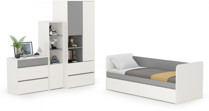 Торонто Компоновка № 26, цвет белый шагрень/стальной серый, сп. м. 800х1900 мм., б/м, основание есть, универсальная сборка