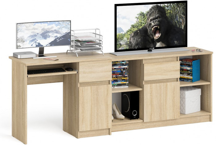 Мори компьютерный стол МС-1 правый + Тумба МТВ1204.1, дуб сонома