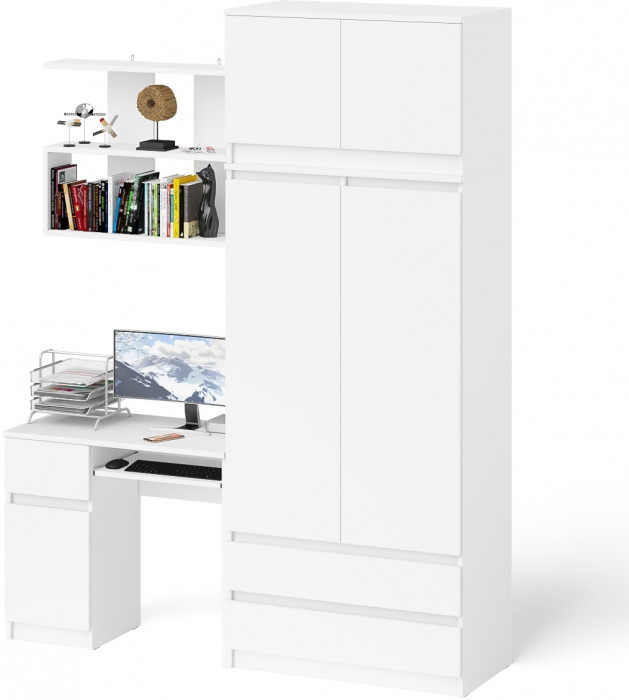 Мори Стол компьютерный МС-1 левый + Шкаф МШ900.1 + Антресоль МА900.1 + Полка 900, цвет белый, ШхГхВ 180,4х50,4х234,2 см., НЕ универс. сборка