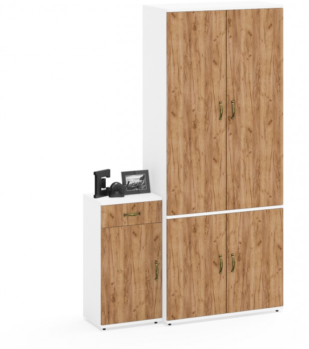 Лидер-8 Шкаф МД 20Б + Тумба МД 3.15, цвет белый шагрень/крафт золото, ШхГхВ 120х37,5х190 см., НЕ универсальная сборка