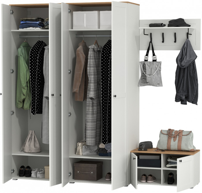 Остин Прихожая 31, белый шагрень/дуб крафт золотой