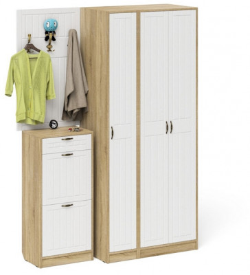 Прихожая П-6 Компоновка № 50, дуб сонома/фасады МДФ белое дерево фрезеровка прованс