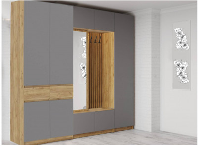 Модульная прихожая Роджина, композиция 3 (Графит, Дуб Крафт Золотой)