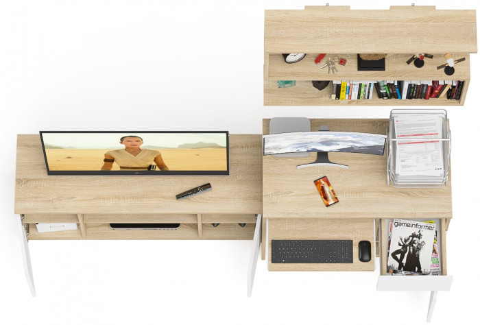 Мори компьютерный стол МС-1 правый + Тумба МТВ1200.1 + Полка 900, дуб сонома/белый