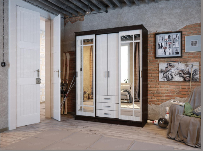 Лорд Шкаф-купе (Дуб Вотан / Белый глянец)