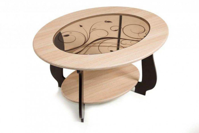 Стол журнальный СЖ-25 с рисунком Р-4 венге/дуб